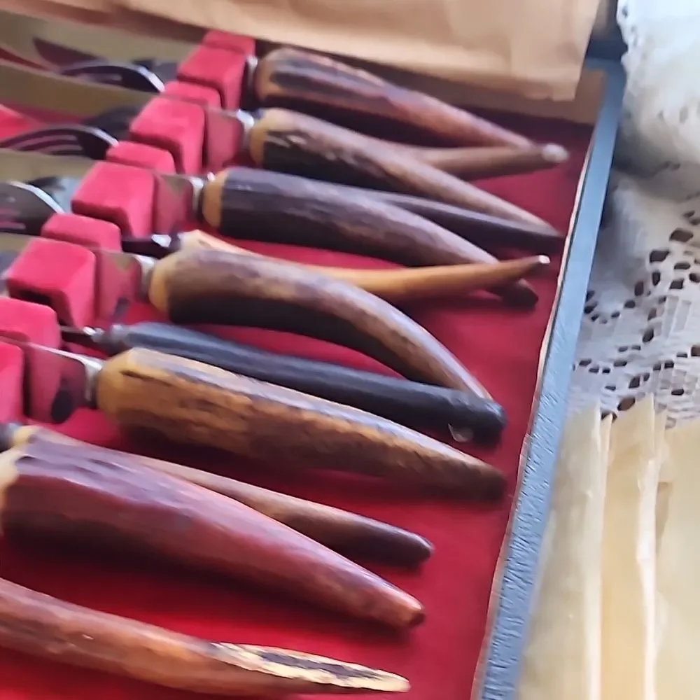 Vintage J Sanderson & Son Faux Stag Horn/Antler Knife/Fork Set Original Case